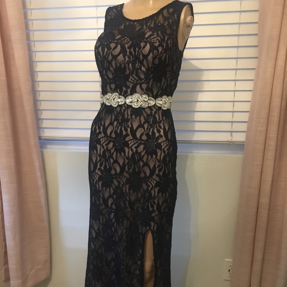 Sparkling long navy blue prom dress